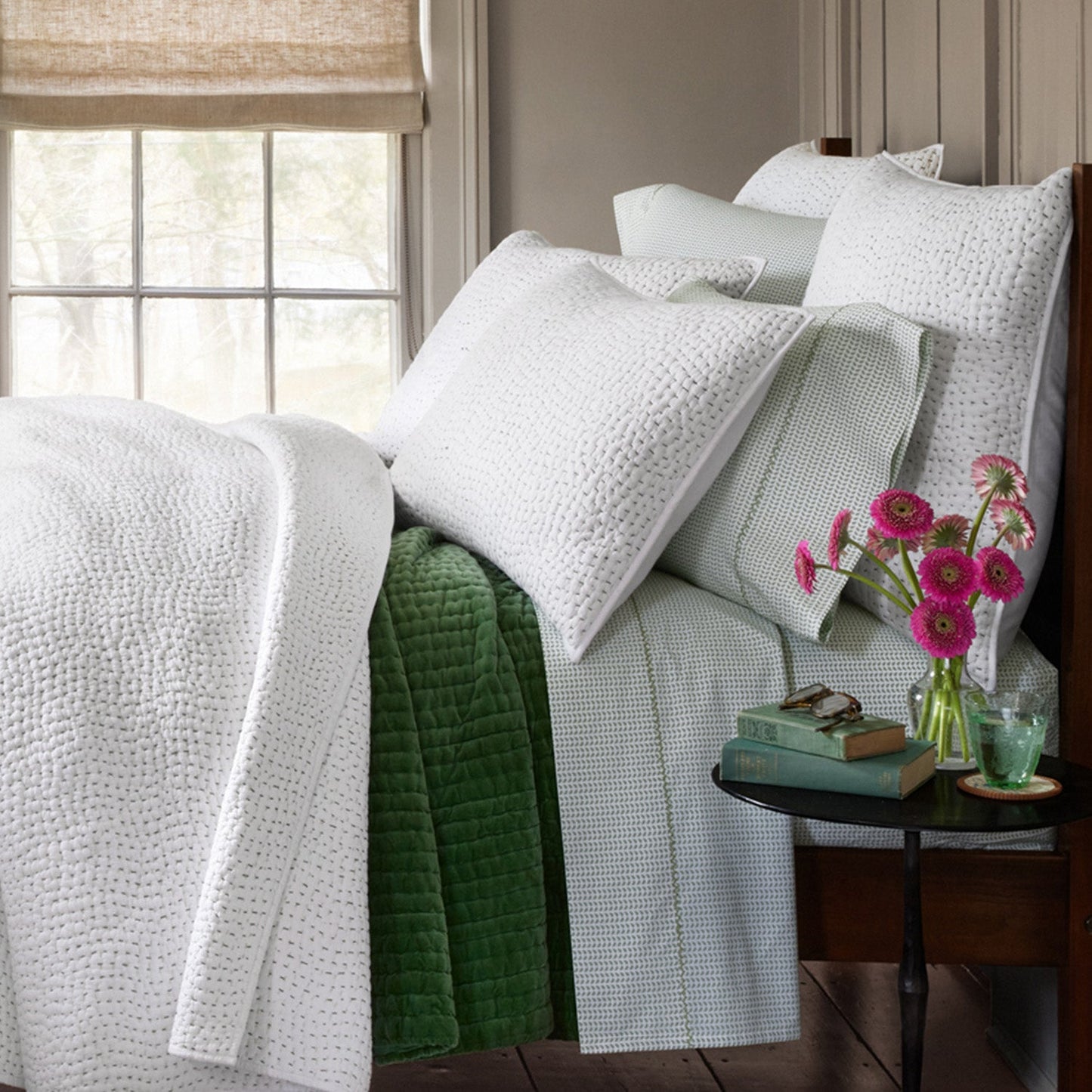 Organic Hand Stitched Moss Sham - Size Standard